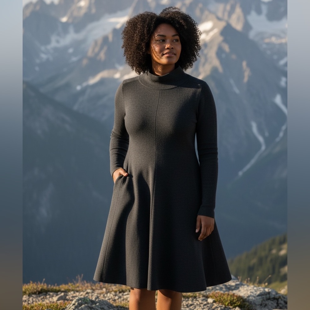 Banana Republic 100% Merino Wool Charcoal Long Sleeve Fit Flare Flattering Dress